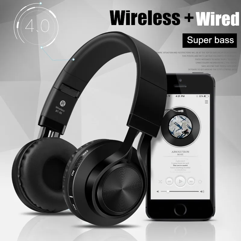 LONGET BT 06 Bluetooth наушники сверхушные складные беспроводные + проводное подключение 4