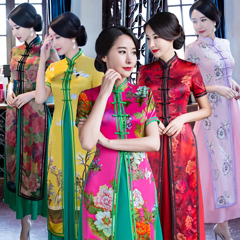Ao Dai Qipao длинное китайское традиционное платье из двух частей большие размеры
