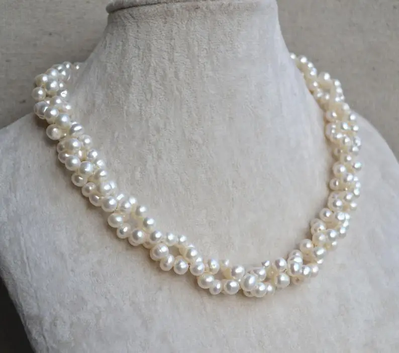 Elegant Flower Girl Pearl Necklace,18inches 6-7mm White Freshwater Pearl Necklace,Perfect Bridesmaid Girlfriend Gift Pearl Jewel