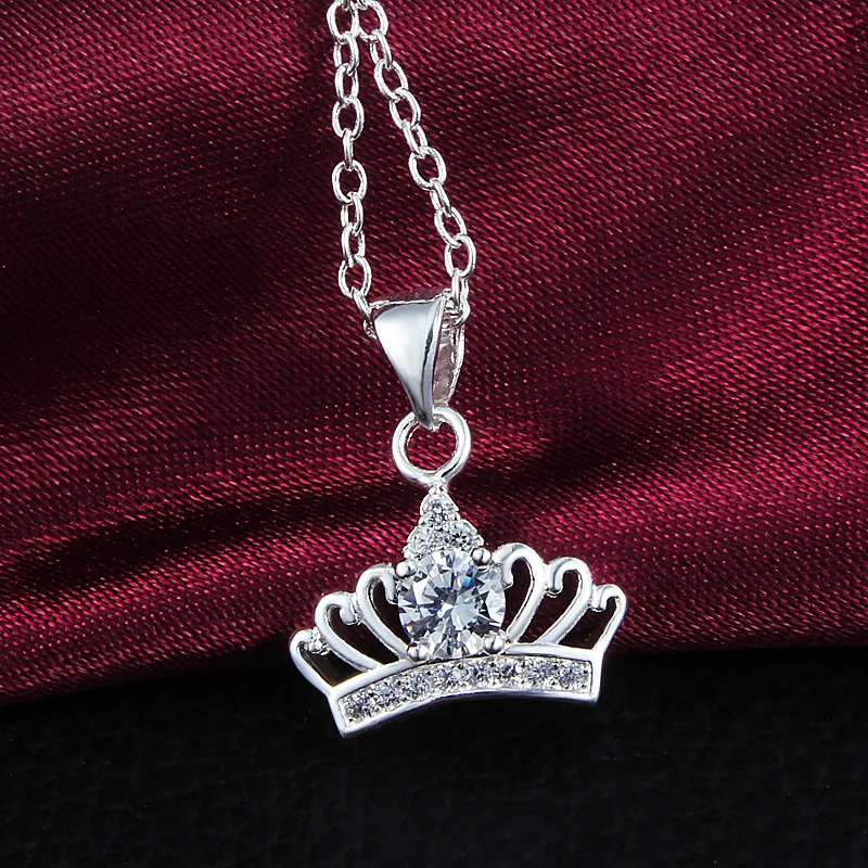 M&ampW JEWELRY Brand New Classic Crown Pendant Necklace Silver Plating Fashion Women Zircon Crystal Handmade Wedding Jwelry | Украшения и