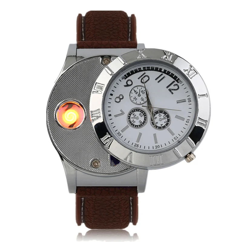 Мужские наручные часы с электронная USB Зажигалка сигаретная плазма дуги