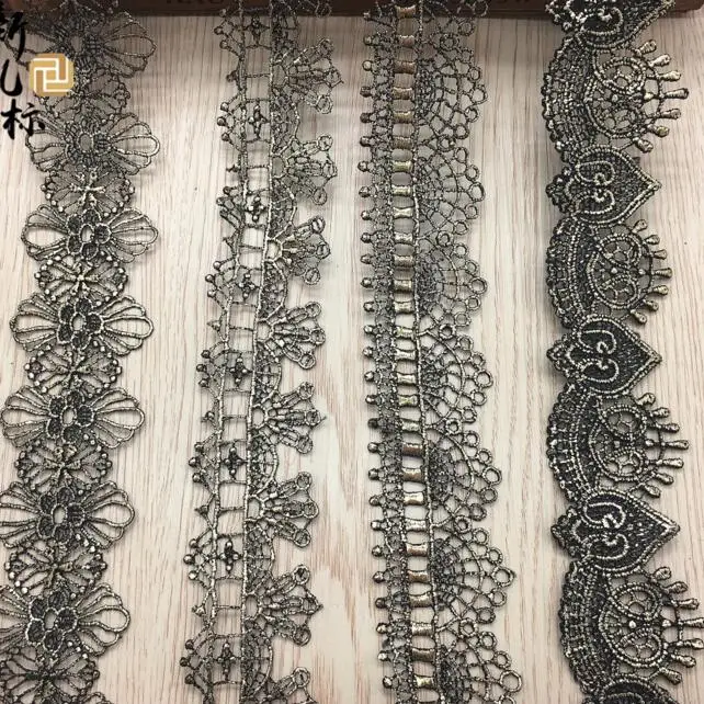 Новинка 15 ярдов/партия черная Золотая вышитая кружевная отделка Лента для шитья