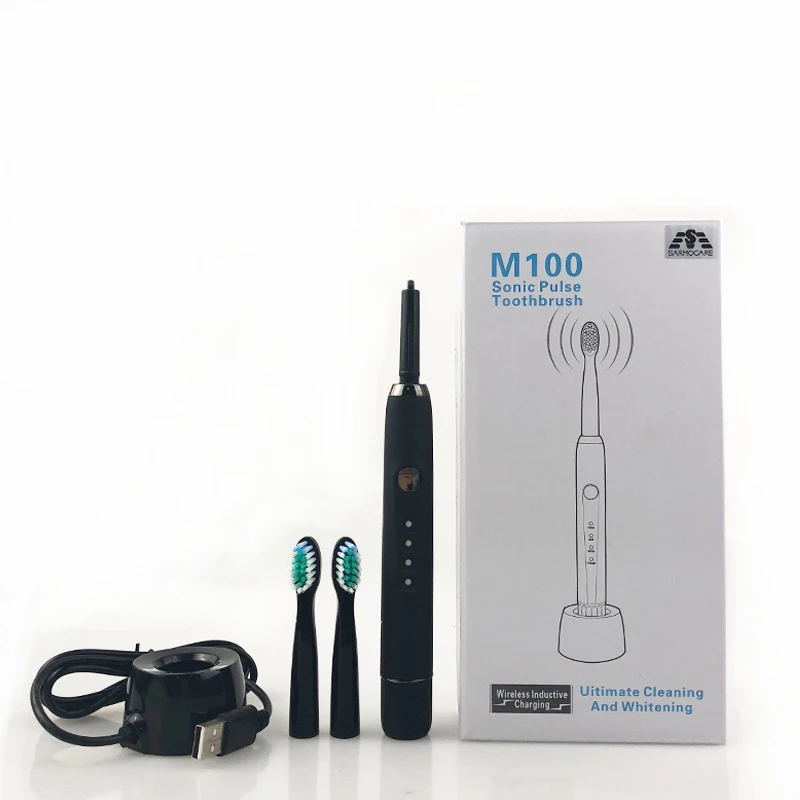 Sarmocare M-100, Ультразвуковая электрическая зубная щетка, беспроводная перезаряжаемая с 2 головками, IPX7, водонепроницаемые отбеливающие зубные щетки