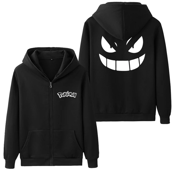 Pokemon Gengar/толстовка с капюшоном для взрослых; мужская толстовка с капюшоном в стиле аниме; толстовки на молнии; пальто; Верхняя одежда; толстовка; пять цветов - Цвет: Черный