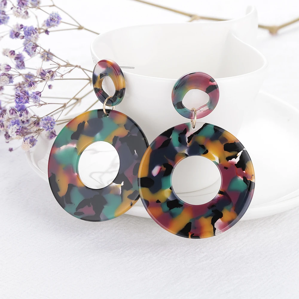 Fashion Geometry Leopard Earring for Women Colorful Retro Tortoise Resin Acrylic Hollow Circle Drop Dangle Female Brinco | Украшения и