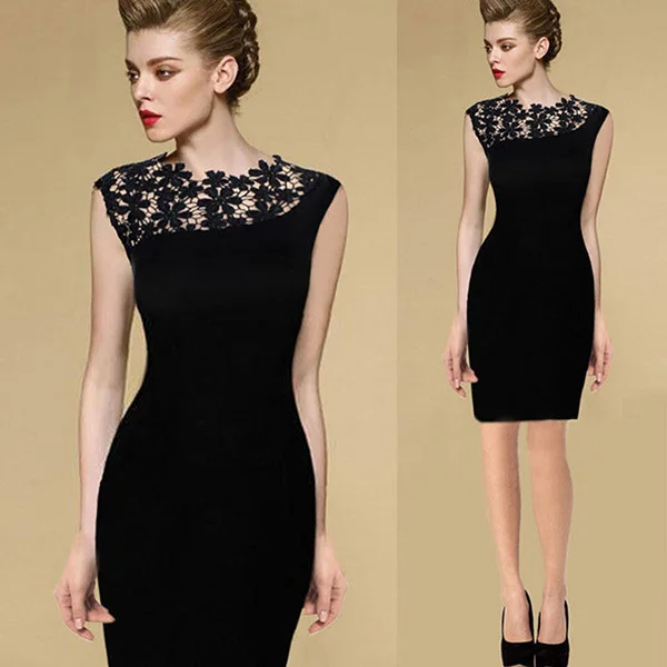 Women Stretch Evening Party Lace Slim Dress Bodycon Pencil Crochet Elegant Dresses Summer Black Sexy Patchwork Vestidos | Женская одежда
