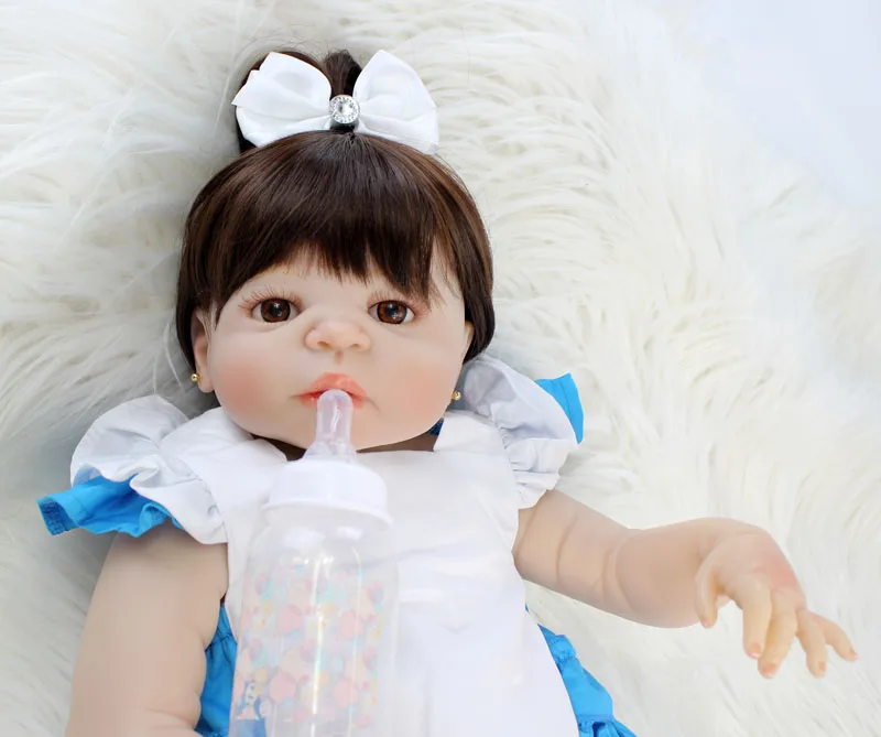 

BZDOLL 22" Full Silicone Reborn Dolls Girl 55cm Realistic Vinyl Newborn Babies Gift Waterproof Body Hand Glued Wig