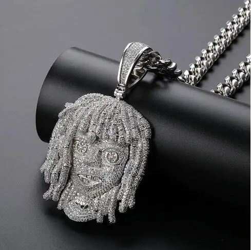 Большой широкий AAA CZ камни вымощенные Bling Iced Out известный характер белого золота хип хоп рэппер lil насос кулон ожерелье для