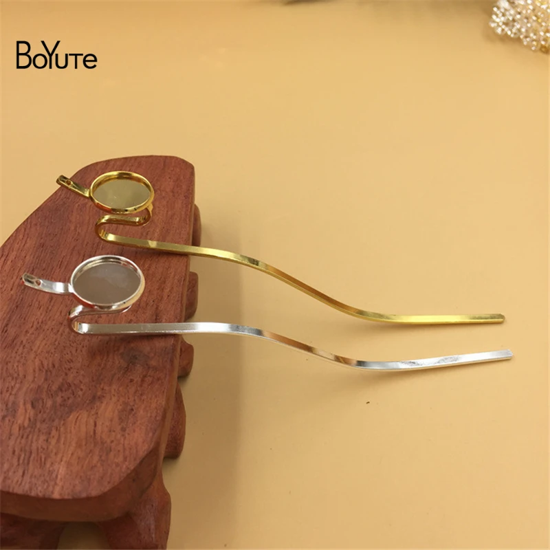 

BoYuTe 10Pcs 14MM Cabochon Base Blank Tray Silver Gold Hair Stick Kanzashi Diy Hair Jewelry Accessories