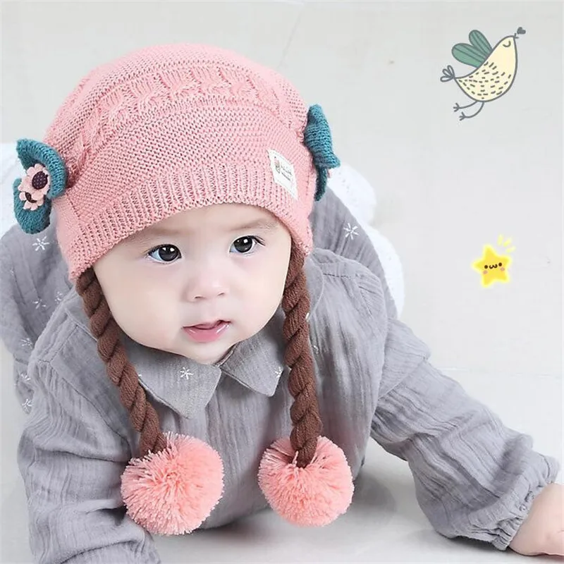 light pink Новое поступление, модная детская шапка-парик для девочек, весенне-зимняя детская шапка для мальчиков, теплые вязаные шапки для девочек - Цвет: light pink