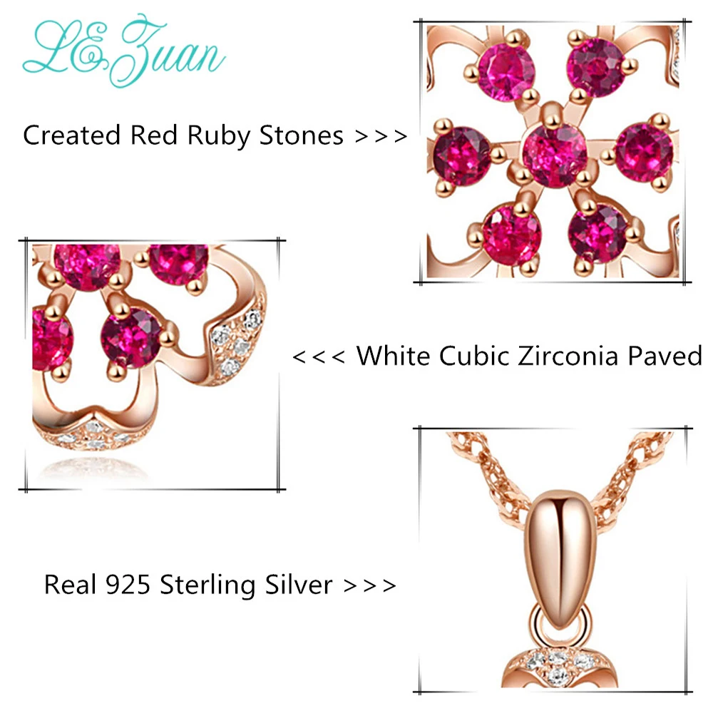 Женская подвеска цветок из серебра 925 пробы с рубинами|Подвески| |