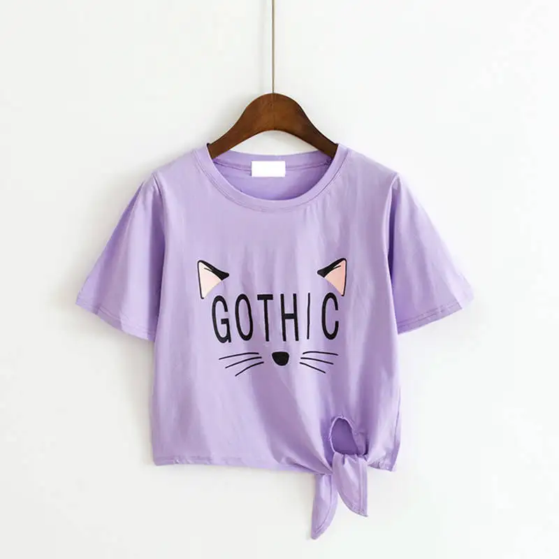 Милые повседневные женские футболки в готическом стиле с кошками 5 цветов Camiseta