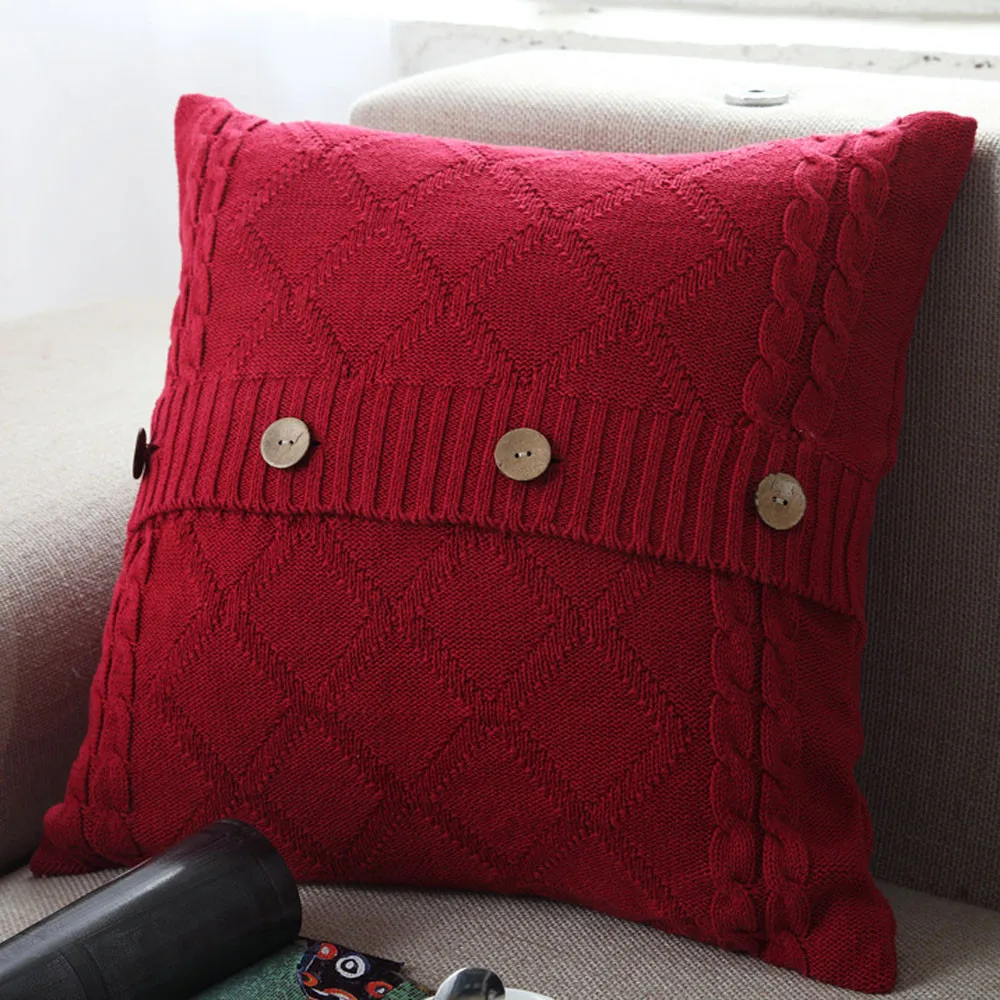 Pillow Case Чехол для подушки в стиле ретро, вязаный шерстяной чехол для подушки на кнопках, дивана, спальни, декоративные подушки, квадратный чехол для подушек L4 - Цвет: Pillow Case