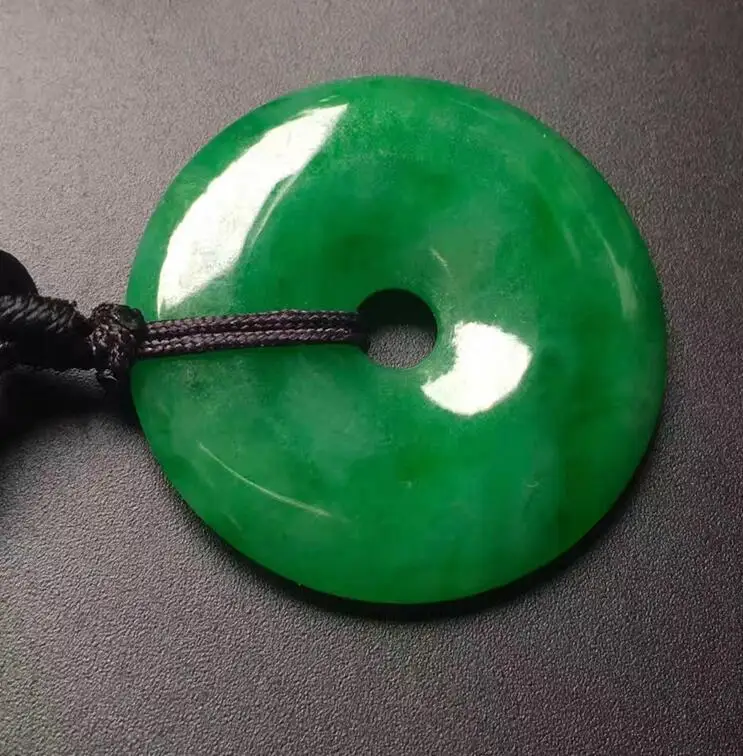 Beautiful wholesale Chinese natural hand-carved Harmony Lucky Green jade pendant+ Rope Necklace Fashion Jewelry