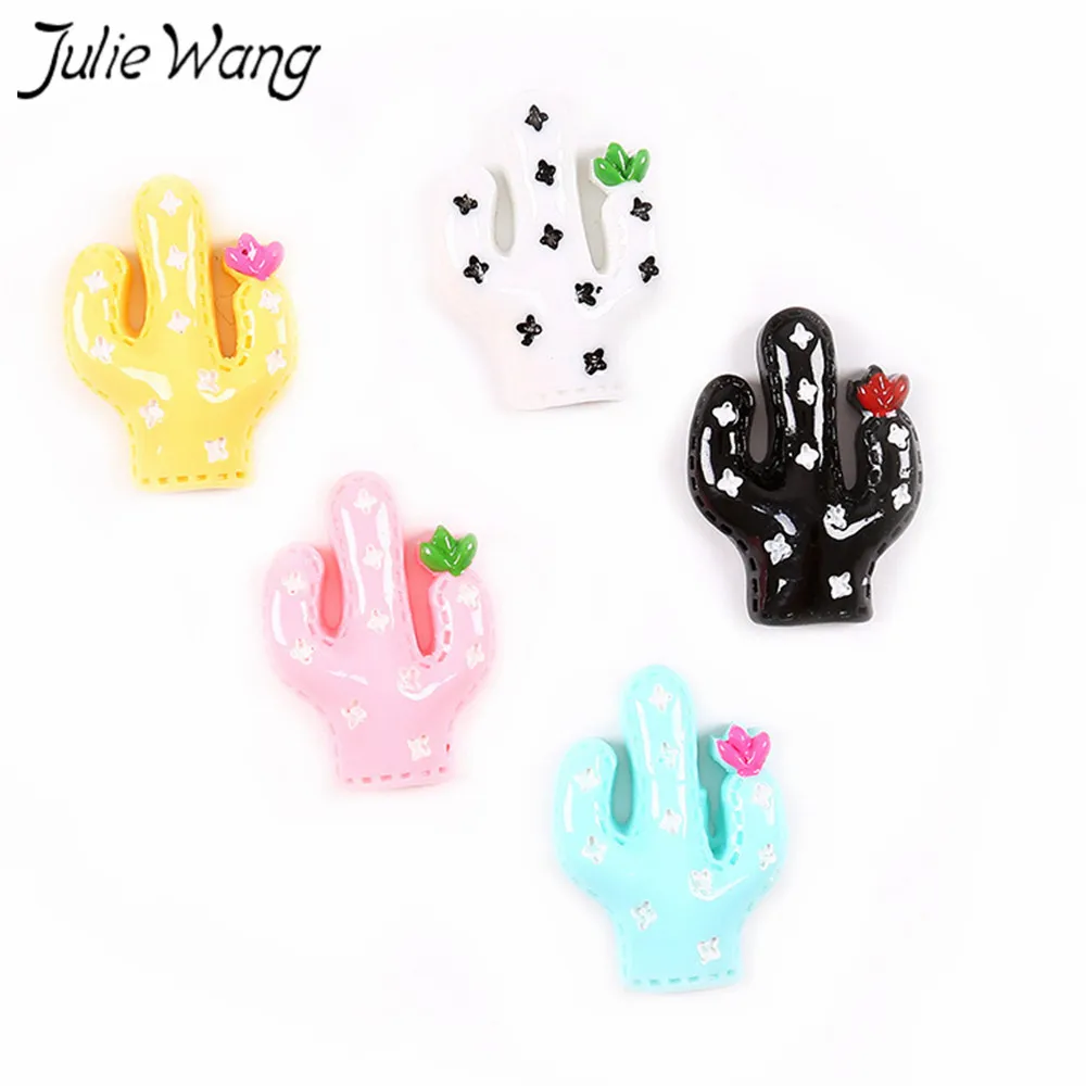 

Julie Wang 10pcs 6 Colors Imitation Cactus Plant Resin Hair Accessories Decor Ornament DIY Crafts Making Jewelry Charms Pendant