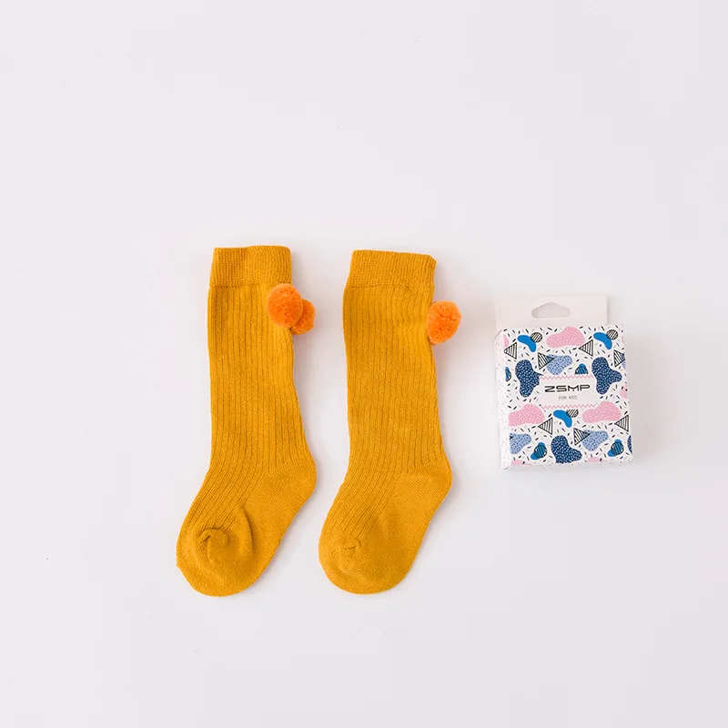 Новые носки на весну-осень детские популярные милые теплые до колена с помпонами