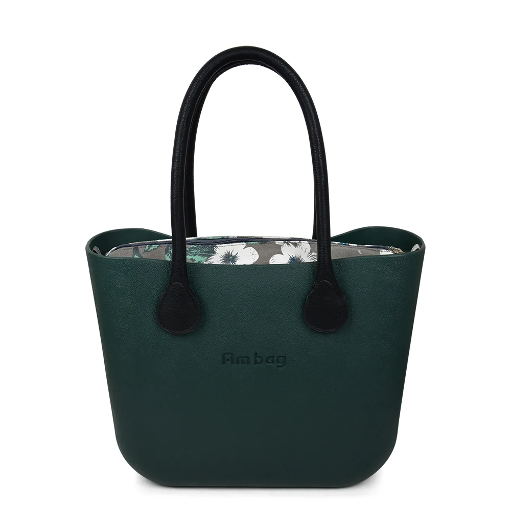 Dark green ANLAIBEIER стиль obag Классическая большая сумка Ambag EVA с водонепроницаемой вставкой из парусины с Цветочным Рисунком внутренний карман и кожаная ручка с веревкой - Цвет: Dark green