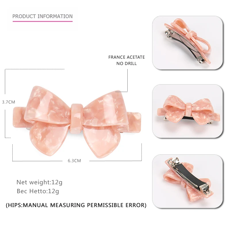 pink C small size Элегантный розовый бант заколка Французский ацетат заколка для волос большой и маленький размер SA18 - Цвет: pink C small size