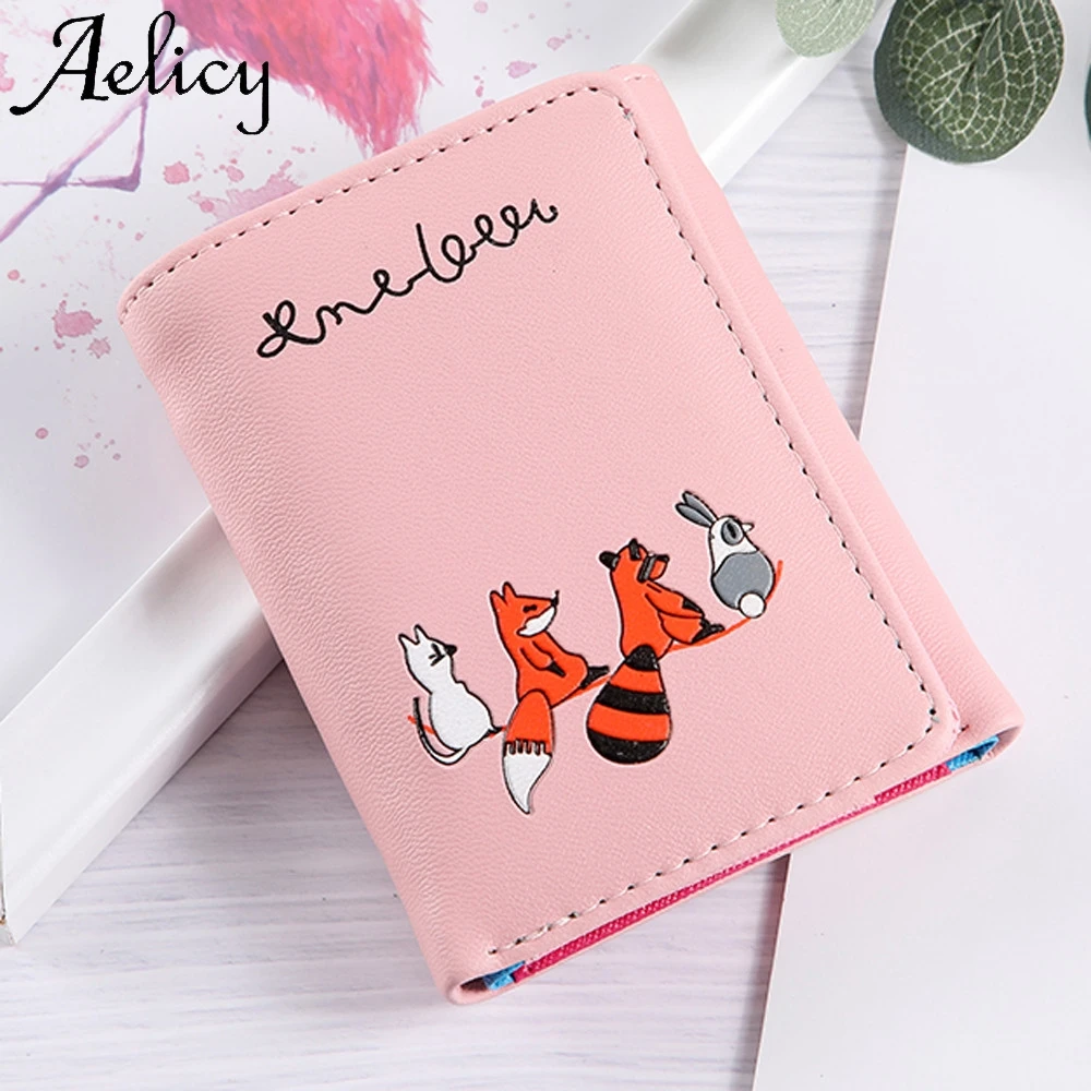 Женский короткий кошелек Aelicy с лисой и кошкой 2019|Женские кошельки| |