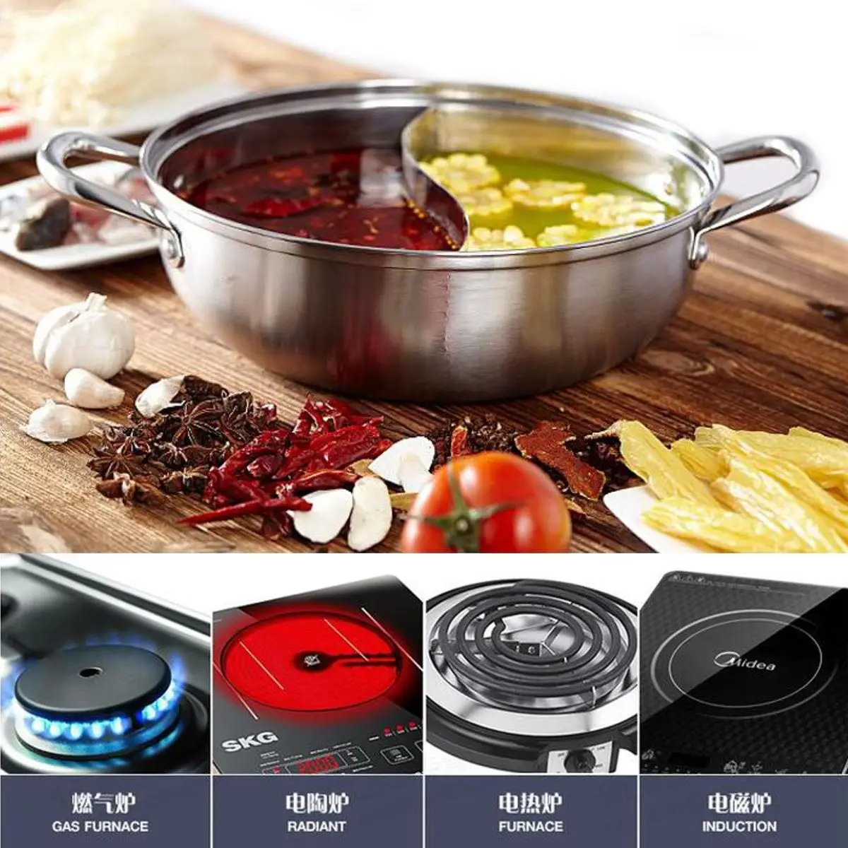 Кастрюля из нержавеющей стали с двойным разделением 28 см|hot pot|soup potsoup stock pots |