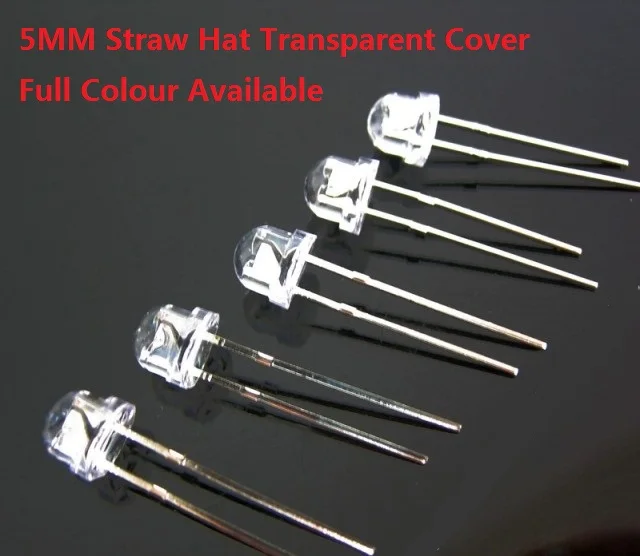 

100PCS 5MM Straw Hat DIP LED Red Yellow Green Blue Warm White Transparent Cover high bright F5 quality bead light emitting diode