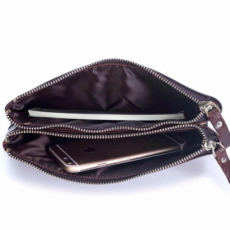 Мужская сумка-кошелек из натуральной кожи на молнии вместительный длинный |