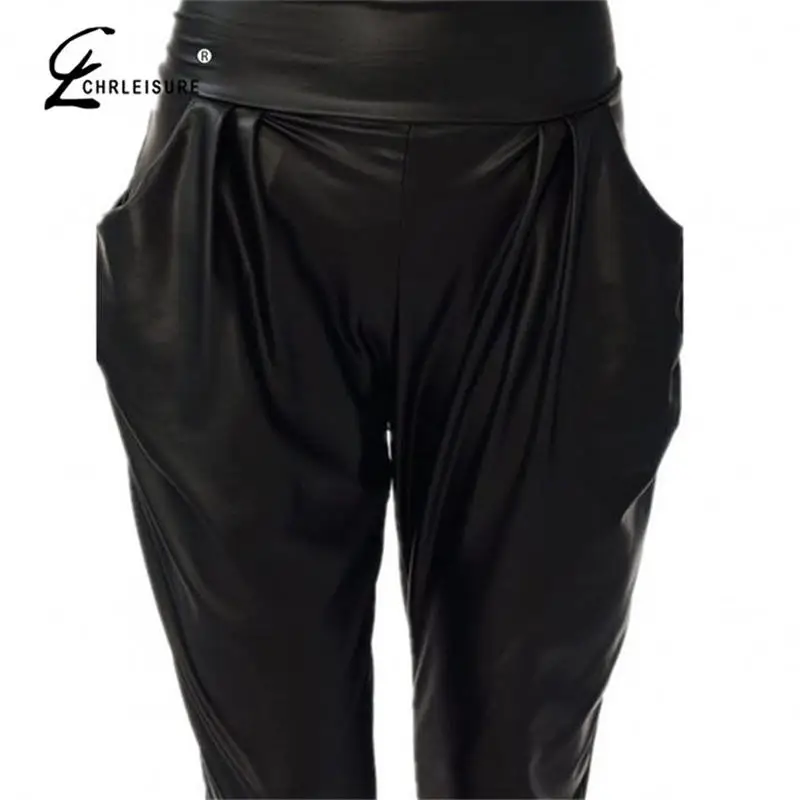 Chrleisure s-xl новая мода черные свободные гарем искусственного кожаные штаны женщины бегуны плюс размер брюки high street женщины брюки