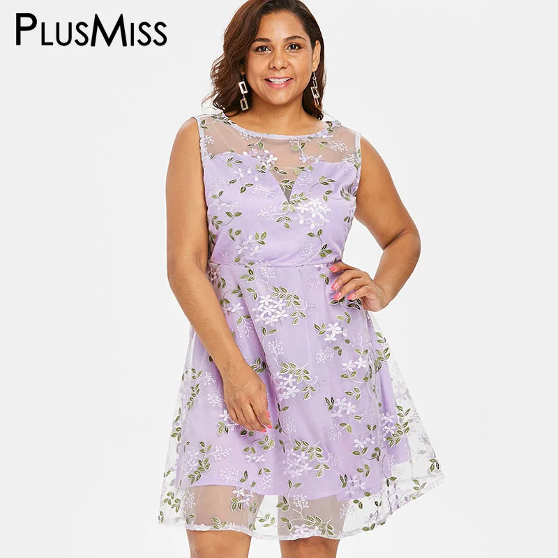 PlusMiss плюс размер вышитые сетчатые кружева платье на бретелях XXXXL XXXL XXL Женские 5XL
