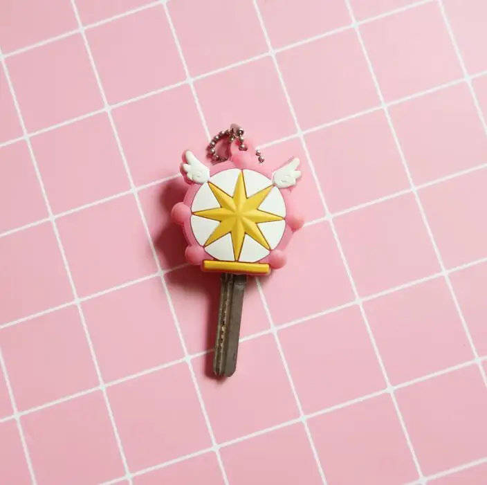 1 Japanese Anime Kinomoto Cardcaptor Sakura Key Cover Kawaii Cartoon Keychains Silicone Key Cap Covers Cosplay Keychain Rubber Pug - Цвет: 1
