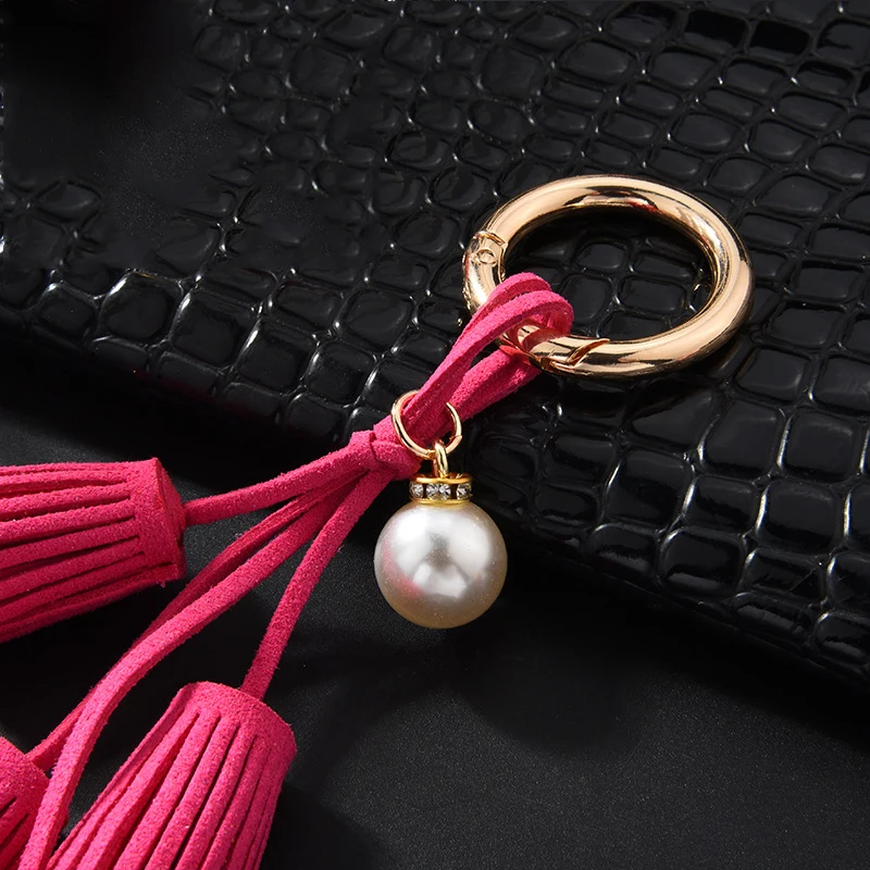 Fashion DIY Tassel Accessories Pearl Keychain Car Hanging Leather Key Rings Bag Charms With Chains Pendants Holder Gift | Украшения и