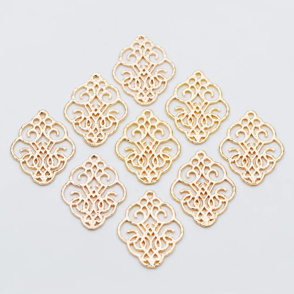 10pcs Gold Filigree Charm Connectors plated Brass Earring Charms Necklace Pendants with Loops 28x23mm (GB-583) | Украшения и