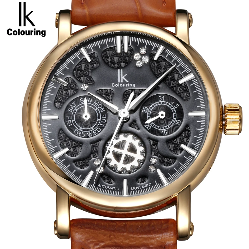 Разноцветные Автоматические наручные часы IK многофункциональные со стразами