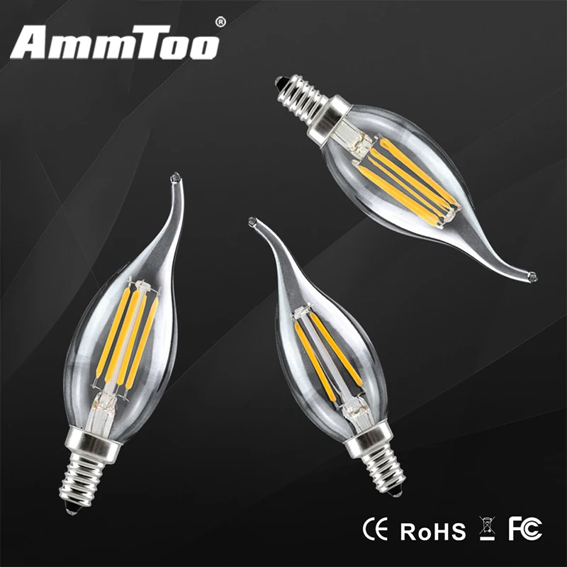 Светодиодная лампа накаливания со стеклянным корпусом COB E14 E12 E17 110V 120V 360 градусов