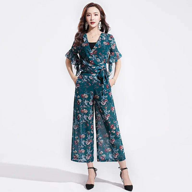 2019 белая блузка рубашка и широкие штаны комплект мода шифон костюм из двух частей