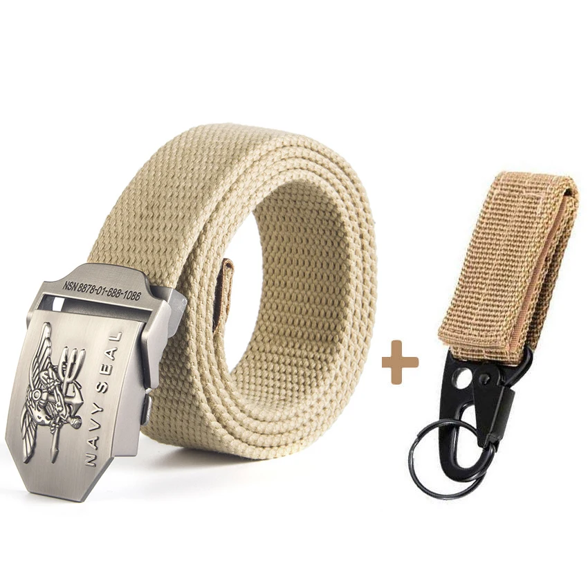 Khaki Belt Match 12 типов холщовый мужской ремень темно-синего цвета с металлической гладкой пряжкой полосатый мужской ремень из сплава орла армейский ремень длинный Регулируемый черный пояс для талии - Цвет: Khaki Belt Match