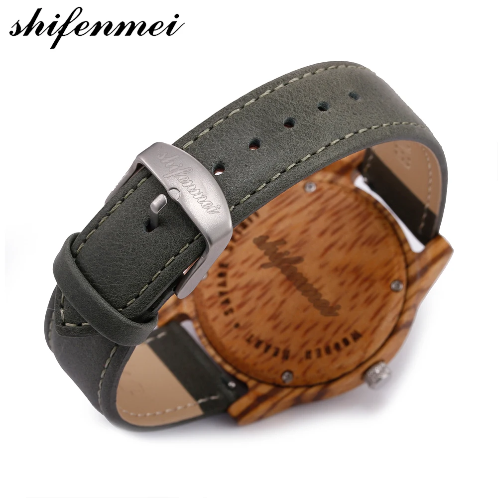Shifenmei S5551 Выгравированные мужские/woemen часы ручные деревянные кварцевые кожаный