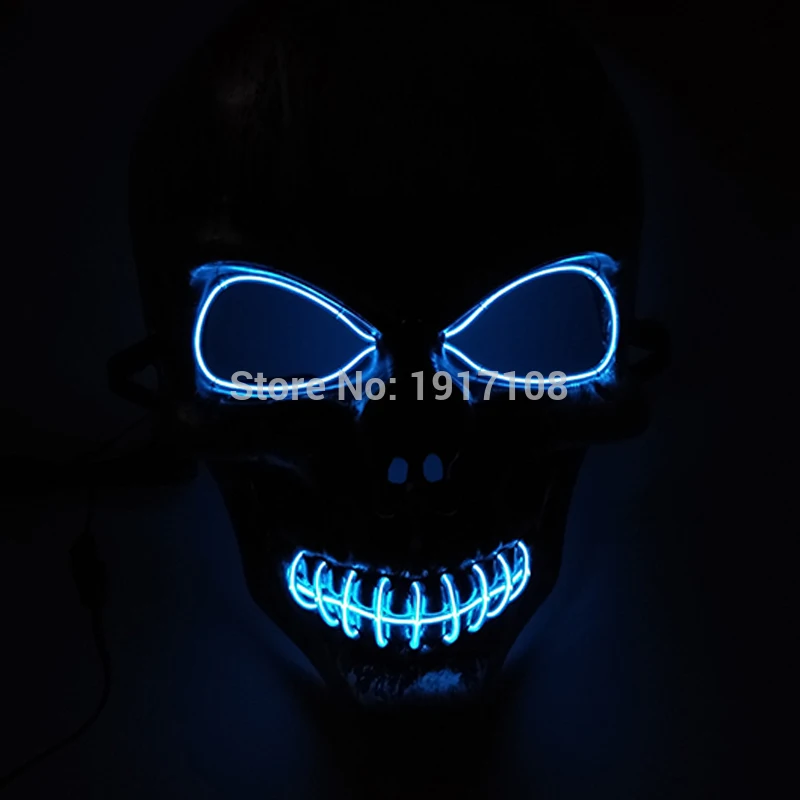 baratas 50 Pçs Led Neon Luz Incandescente El Fio Máscara De Festa Máscara Moda 10 Cores Disponíveis Fantasma Crânio Máscara Para Festa De Halloween Decoração