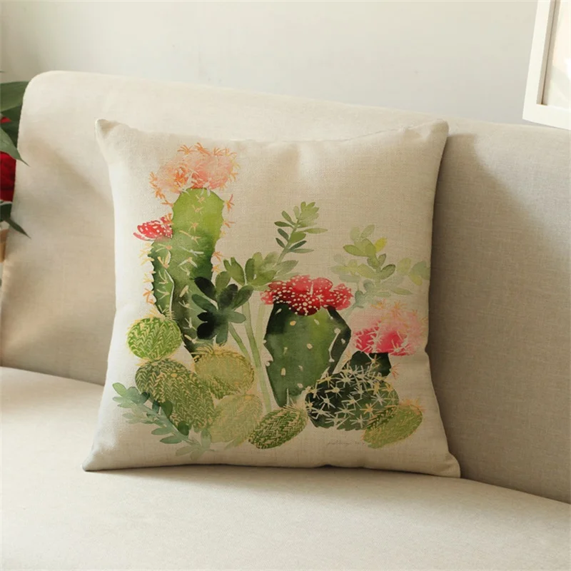 Тропические растения льняная наволочка с рисунком кактуса квадратная Наволочка
