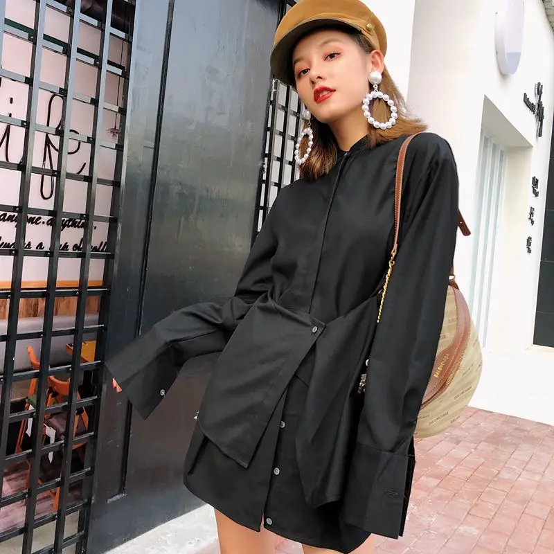 Женская ассиметричная рубашка LANMREM летняя блузка с длинным рукавом и треугольным