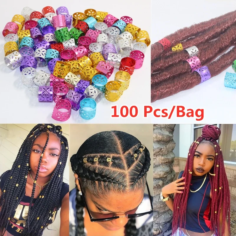 100 шт./пакет Цветные волосы плетеные бусы кольца манжета для укладки волос