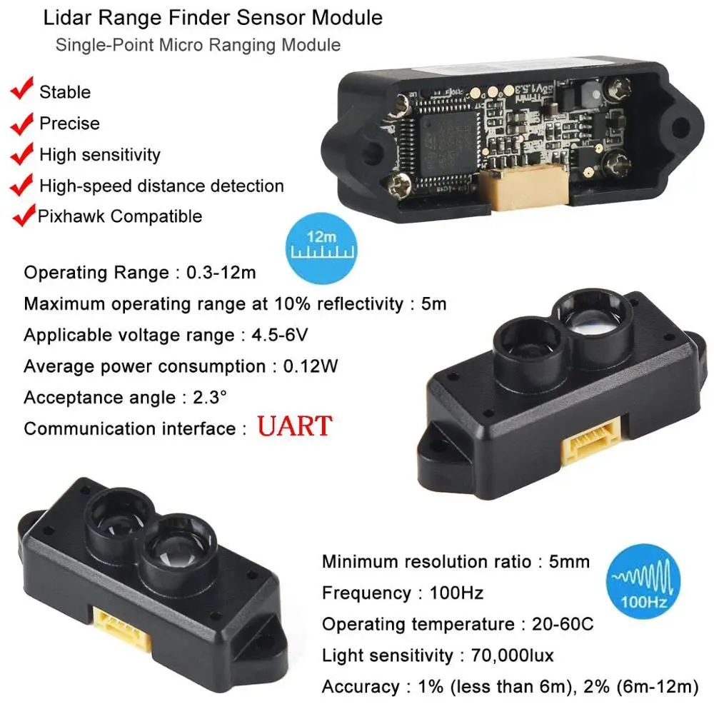 TFmini/TFmini Plus/TF02 Lidar дальномер сенсор TOF модуль одна точка микро-диапазон для Arduino Pixhawk FZ3000 FZ3065