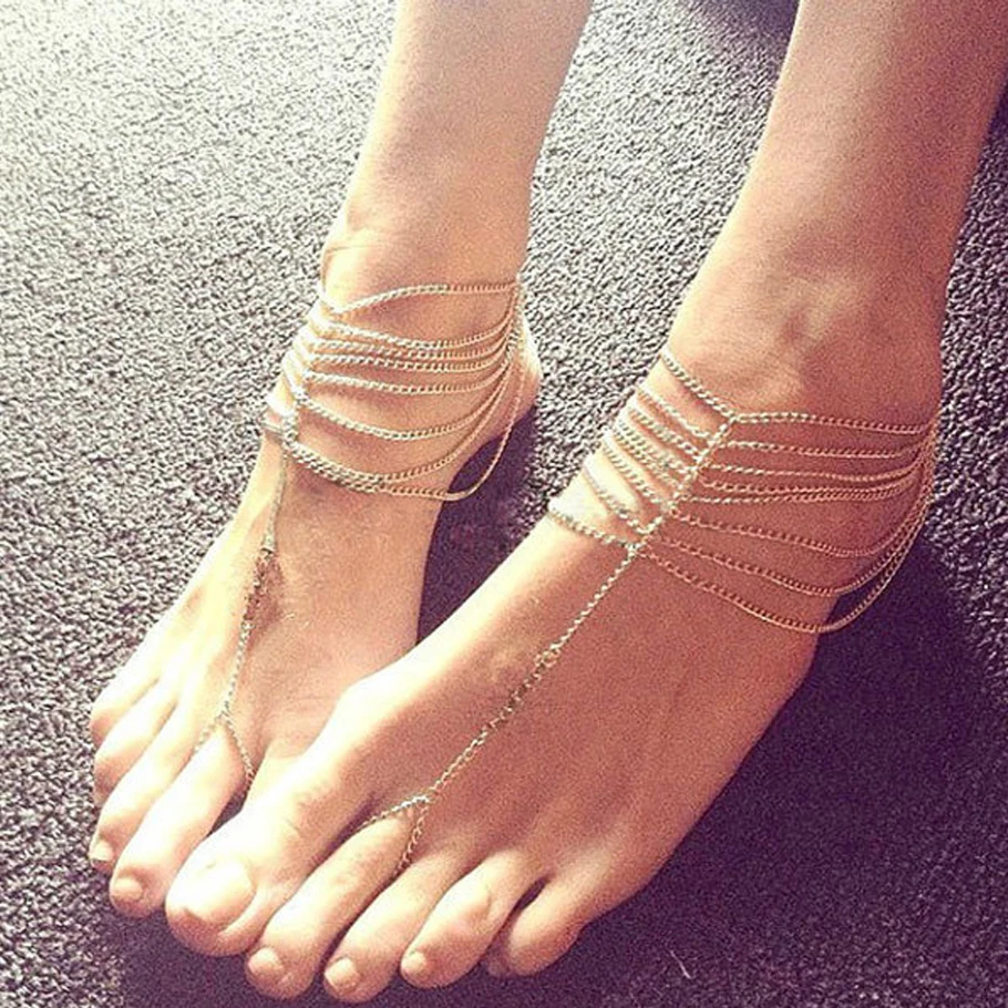 

Women Tassel Slave Anklet Chunky Summer Multilayer Barefoot Sandals Gold Slave Anklet Foot Jewelry Ankle Chain Bracelet