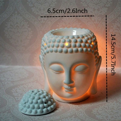 White Buddha Head VILEAD 14,5 см керамический тайский будда голова статуэтки Ароматерапия Свеча с эфирным маслом ладан горелка креативное украшение для дома - Цвет: White Buddha Head