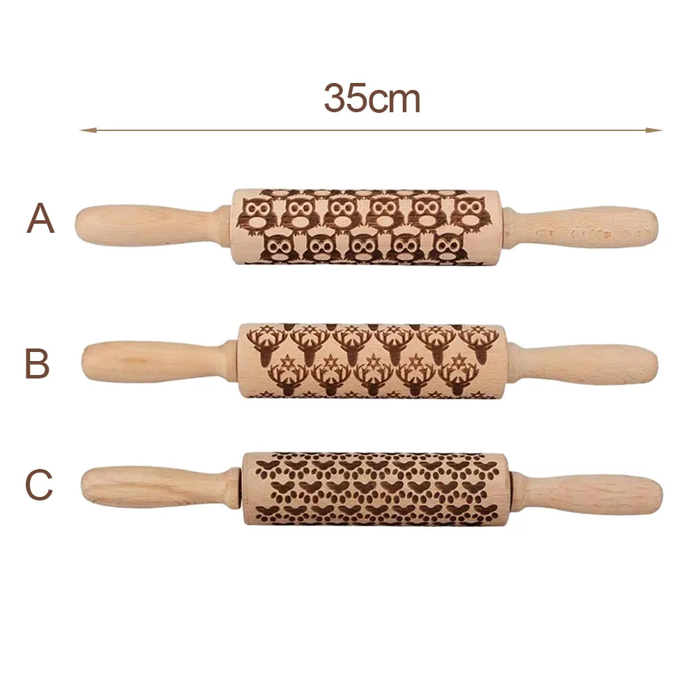 Christmas Rolling Pin Antlers Owl Carved Wood Embossed Kitchen Kneading Tools New Arrival A719 | Дом и сад