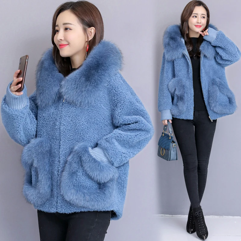 2018 Новинка зимы Для женщин кожа пальто Модные Популярные Короткие Фокс меховой