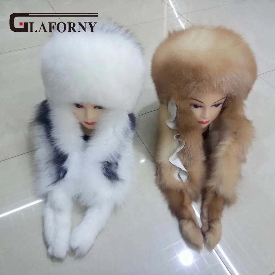 Glaforny 2018 новый дизайн шапки из лисьего меха с кроличьим мехом Топы меховой шарф
