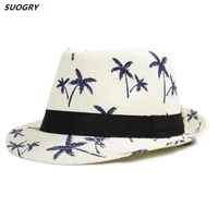 suogry brand men sun hat casual panama cap men beach straw hat summer jazz fedora coconut tree bucket hat for male visor cap