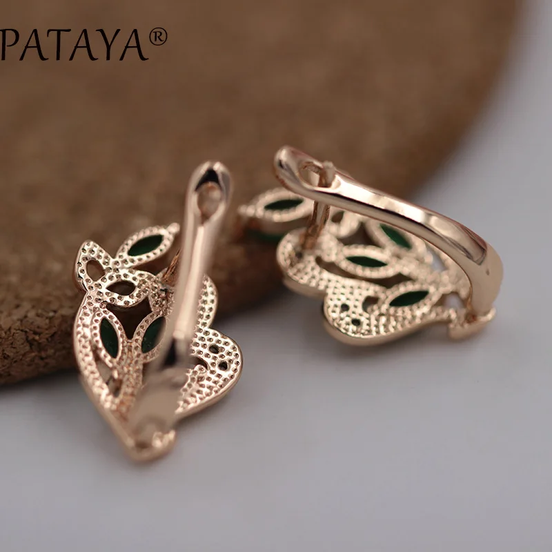 PATAYA RU, хит, 4 листа, симметрия, 585, розовое золото, висячие серьги, 10 цветов, натуральный циркон, серьги для женщин, вечерние, свадебные, индийские ювелирные изделия