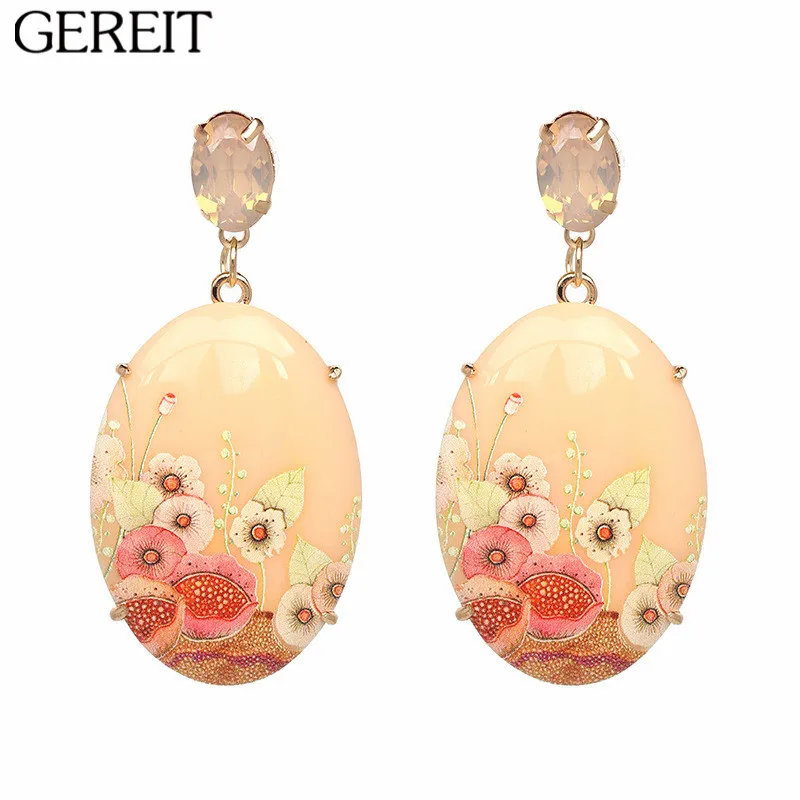 GEREIT элегантные серьги из смолы с рисунком цветка хрустальные Винтажные капли
