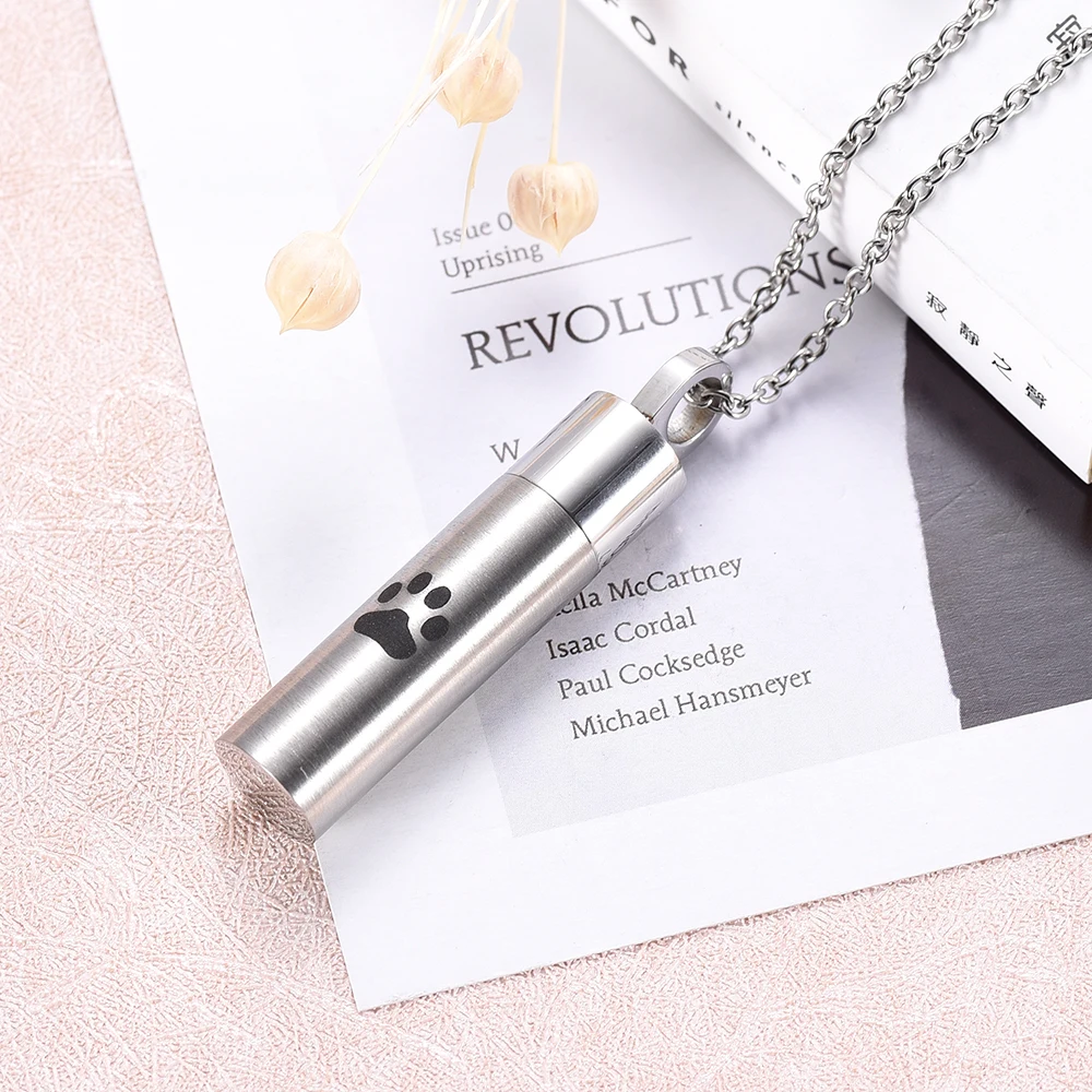 

Cylinder Ashes Keepsake Pet paw Shape Cremation Urn Necklace Memorial Jewelry for Ashes Urn Locket